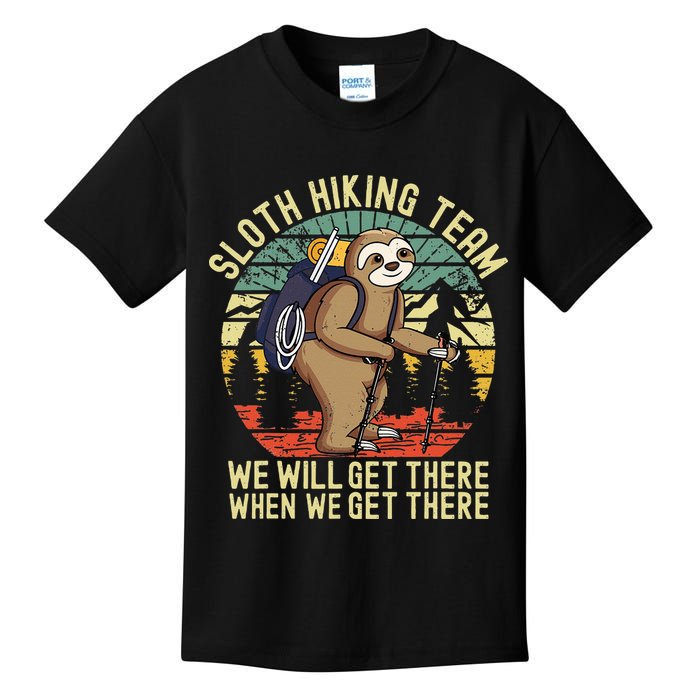 Retro Sloth Hiking Team Well Get There When We Get There Kids T-Shirt