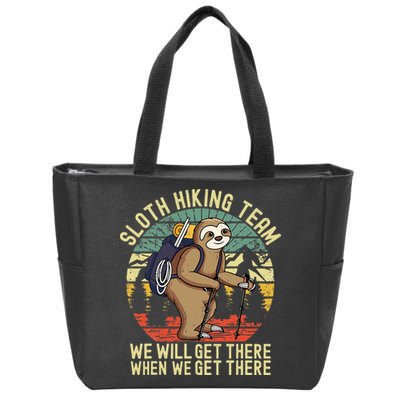Retro Sloth Hiking Team Well Get There When We Get There Zip Tote Bag