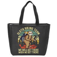 Retro Sloth Hiking Team Well Get There When We Get There Zip Tote Bag