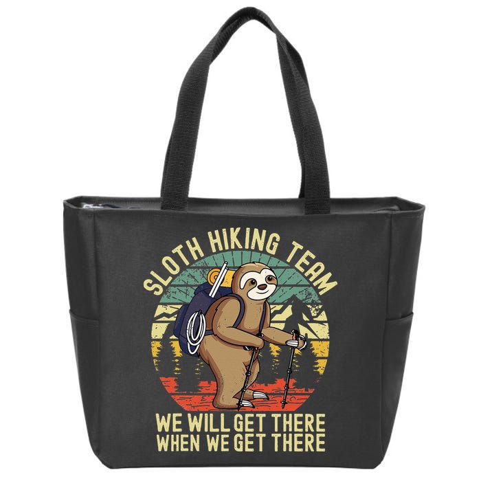 Retro Sloth Hiking Team Well Get There When We Get There Zip Tote Bag