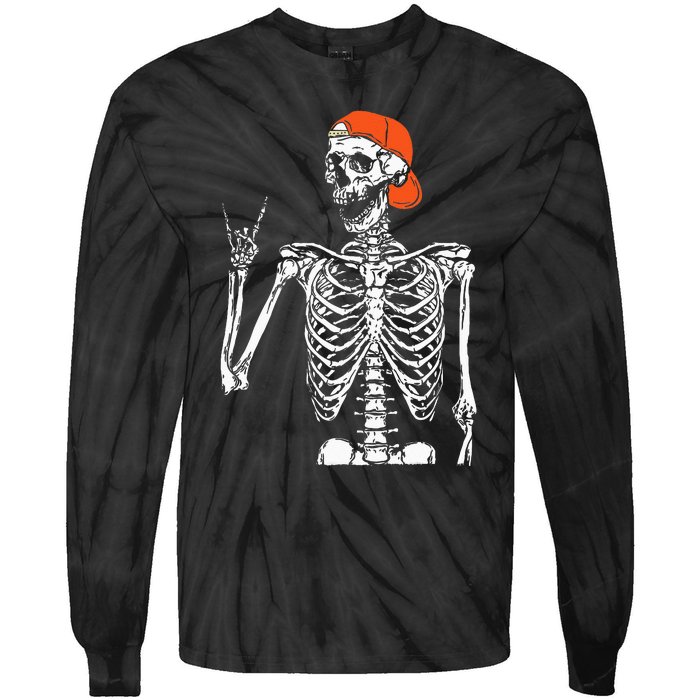 Rocker Skeleton Hand Rock On Costume Funny Halloween Gifts Tie-Dye Long Sleeve Shirt