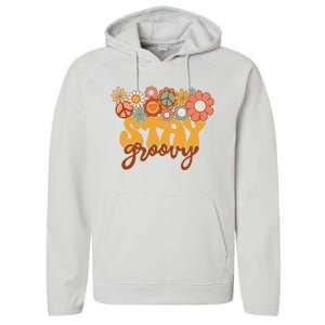 Retro Sunflower Hippie Stay Groovy Positive Mind Happy Life Performance Fleece Hoodie