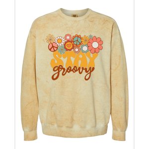 Retro Sunflower Hippie Stay Groovy Positive Mind Happy Life Colorblast Crewneck Sweatshirt