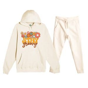 Retro Sunflower Hippie Stay Groovy Positive Mind Happy Life Premium Hooded Sweatsuit Set