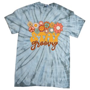 Retro Sunflower Hippie Stay Groovy Positive Mind Happy Life Tie-Dye T-Shirt