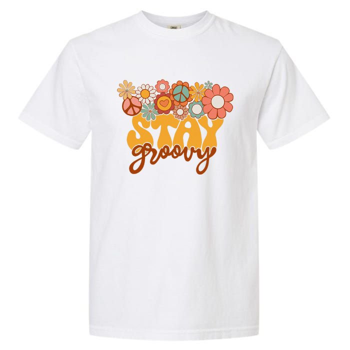 Retro Sunflower Hippie Stay Groovy Positive Mind Happy Life Garment-Dyed Heavyweight T-Shirt