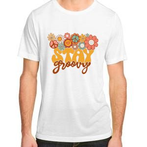 Retro Sunflower Hippie Stay Groovy Positive Mind Happy Life Adult ChromaSoft Performance T-Shirt