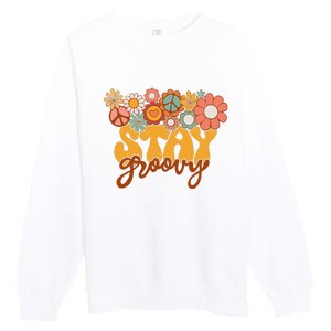 Retro Sunflower Hippie Stay Groovy Positive Mind Happy Life Premium Crewneck Sweatshirt