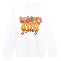 Retro Sunflower Hippie Stay Groovy Positive Mind Happy Life Premium Crewneck Sweatshirt