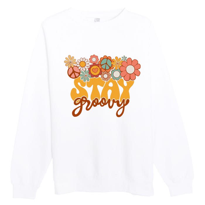 Retro Sunflower Hippie Stay Groovy Positive Mind Happy Life Premium Crewneck Sweatshirt