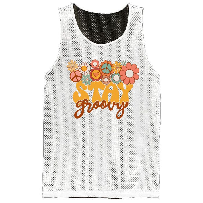 Retro Sunflower Hippie Stay Groovy Positive Mind Happy Life Mesh Reversible Basketball Jersey Tank