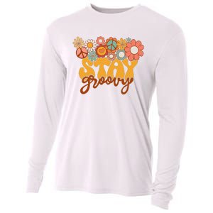 Retro Sunflower Hippie Stay Groovy Positive Mind Happy Life Cooling Performance Long Sleeve Crew