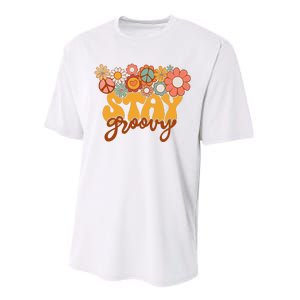 Retro Sunflower Hippie Stay Groovy Positive Mind Happy Life Performance Sprint T-Shirt