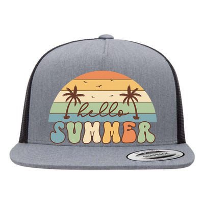 Retro Summer Hello Summer Beach Trending Flat Bill Trucker Hat