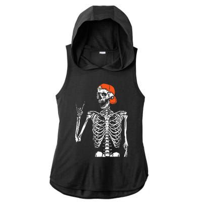 Rocker Skeleton Hand Rock On Costume Funny Halloween Gifts Ladies PosiCharge Tri-Blend Wicking Draft Hoodie Tank