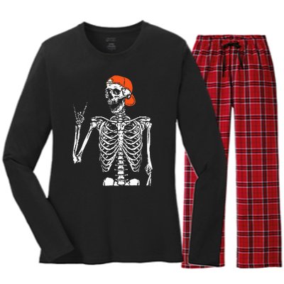 Rocker Skeleton Hand Rock On Costume Funny Halloween Gifts Women's Long Sleeve Flannel Pajama Set 