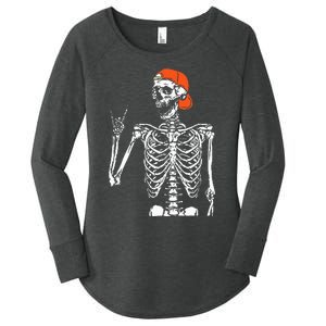 Rocker Skeleton Hand Rock On Costume Funny Halloween Gifts Women's Perfect Tri Tunic Long Sleeve Shirt