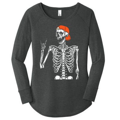 Rocker Skeleton Hand Rock On Costume Funny Halloween Gifts Women's Perfect Tri Tunic Long Sleeve Shirt