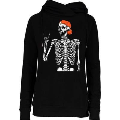 Rocker Skeleton Hand Rock On Costume Funny Halloween Gifts Womens Funnel Neck Pullover Hood