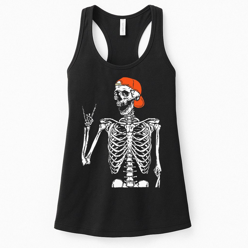 Rocker Skeleton Hand Rock On Costume Funny Halloween Gifts Womens Tank Top