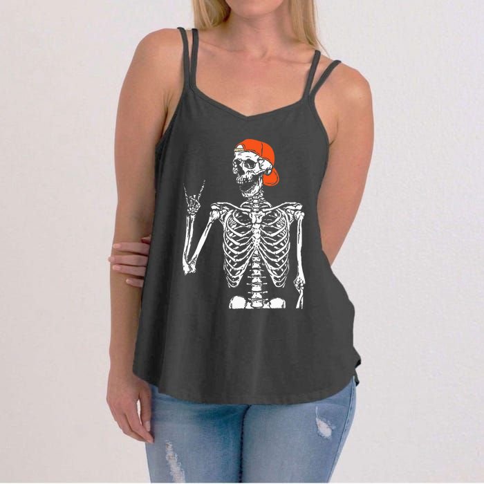 Rocker Skeleton Hand Rock On Costume Funny Halloween Gifts Women's Strappy Tank