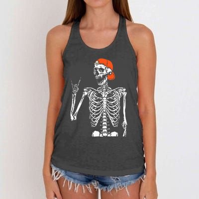 Rocker Skeleton Hand Rock On Costume Funny Halloween Gifts Women's Knotted Racerback Tank