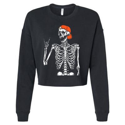 Rocker Skeleton Hand Rock On Costume Funny Halloween Gifts Cropped Pullover Crew