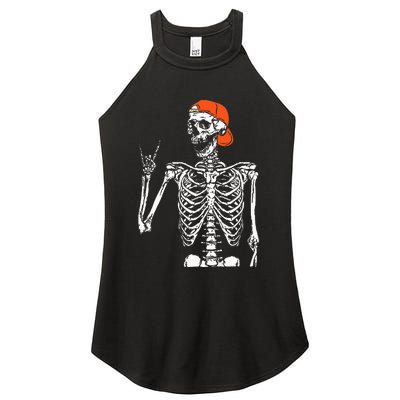 Rocker Skeleton Hand Rock On Costume Funny Halloween Gifts Women's Perfect Tri Rocker Tank