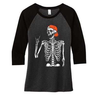 Rocker Skeleton Hand Rock On Costume Funny Halloween Gifts Women's Tri-Blend 3/4-Sleeve Raglan Shirt