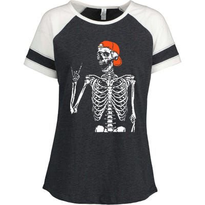 Rocker Skeleton Hand Rock On Costume Funny Halloween Gifts Enza Ladies Jersey Colorblock Tee