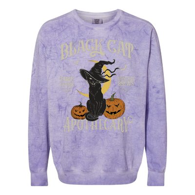 Retro Scary Halloween Costume Black Cat Salem Apothecary Colorblast Crewneck Sweatshirt