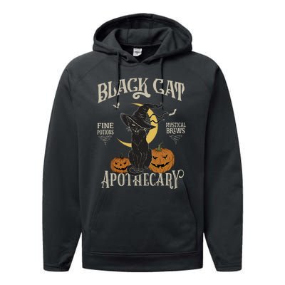 Retro Scary Halloween Costume Black Cat Salem Apothecary Performance Fleece Hoodie