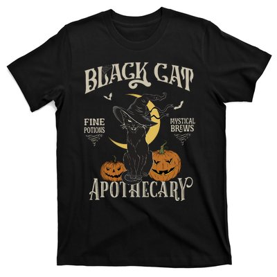 Retro Scary Halloween Costume Black Cat Salem Apothecary T-Shirt