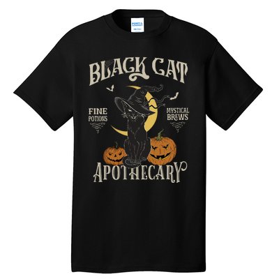 Retro Scary Halloween Costume Black Cat Salem Apothecary Tall T-Shirt