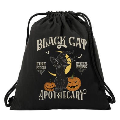 Retro Scary Halloween Costume Black Cat Salem Apothecary Drawstring Bag