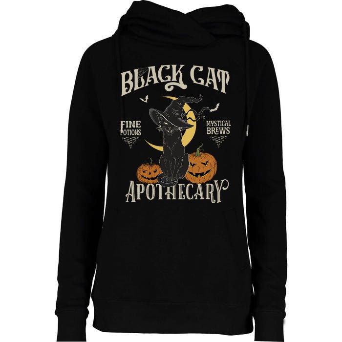 Retro Scary Halloween Costume Black Cat Salem Apothecary Womens Funnel Neck Pullover Hood