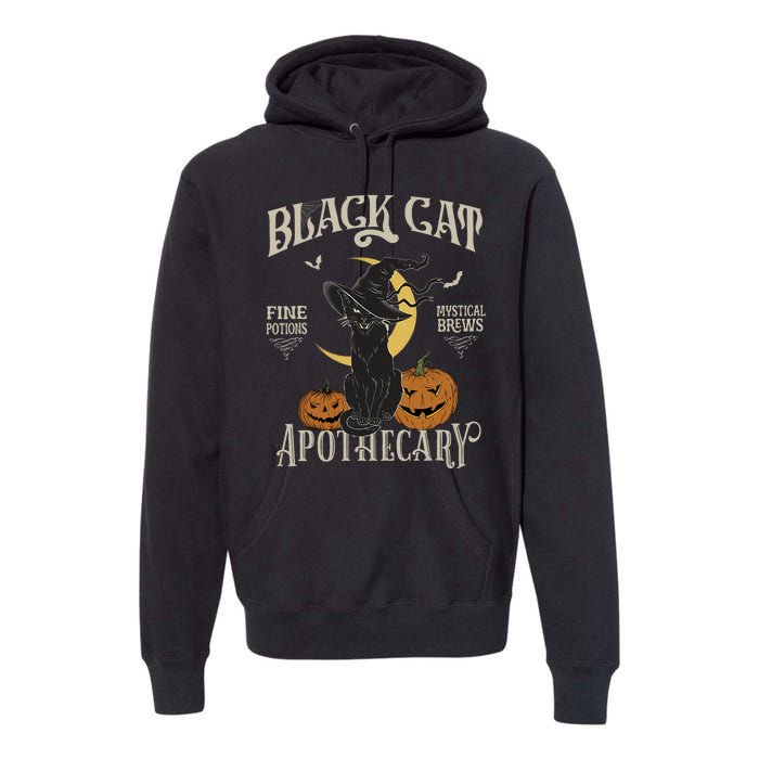 Retro Scary Halloween Costume Black Cat Salem Apothecary Premium Hoodie