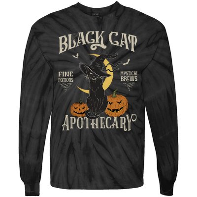 Retro Scary Halloween Costume Black Cat Salem Apothecary Tie-Dye Long Sleeve Shirt