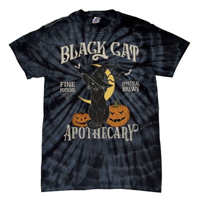 Retro Scary Halloween Costume Black Cat Salem Apothecary Tie-Dye T-Shirt