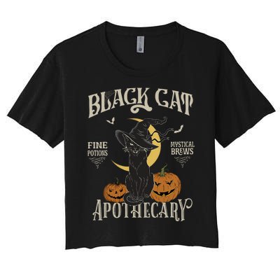 Retro Scary Halloween Costume Black Cat Salem Apothecary Women's Crop Top Tee