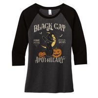 Retro Scary Halloween Costume Black Cat Salem Apothecary Women's Tri-Blend 3/4-Sleeve Raglan Shirt