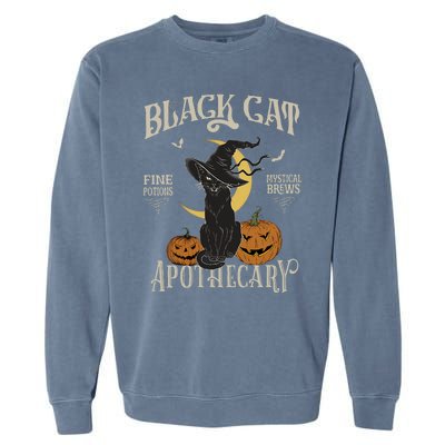 Retro Scary Halloween Costume Black Cat Salem Apothecary Garment-Dyed Sweatshirt