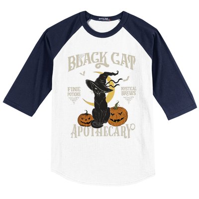 Retro Scary Halloween Costume Black Cat Salem Apothecary Baseball Sleeve Shirt