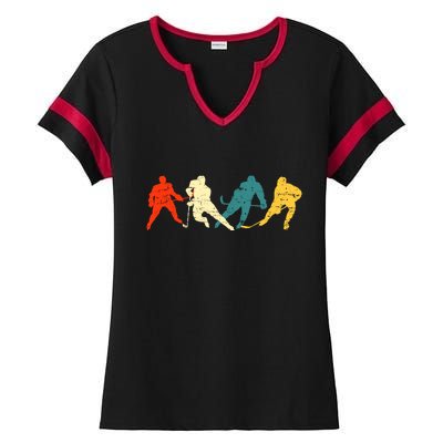 Retro Style Hockey Players Ladies Halftime Notch Neck Tee