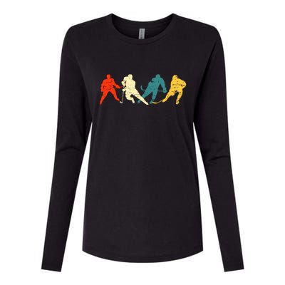 Retro Style Hockey Players Womens Cotton Relaxed Long Sleeve T-Shirt