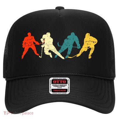 Retro Style Hockey Players High Crown Mesh Back Trucker Hat