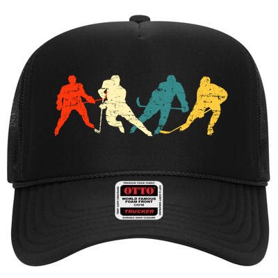 Retro Style Hockey Players High Crown Mesh Back Trucker Hat