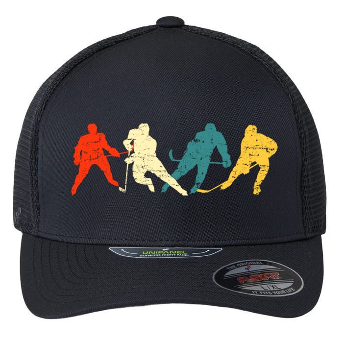 Retro Style Hockey Players Flexfit Unipanel Trucker Cap