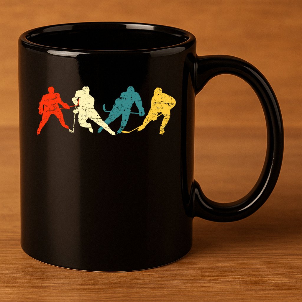 Retro Style Hockey Players 11oz C Handle Ceramic Mug