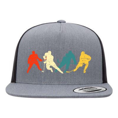 Retro Style Hockey Players Flat Bill Trucker Hat